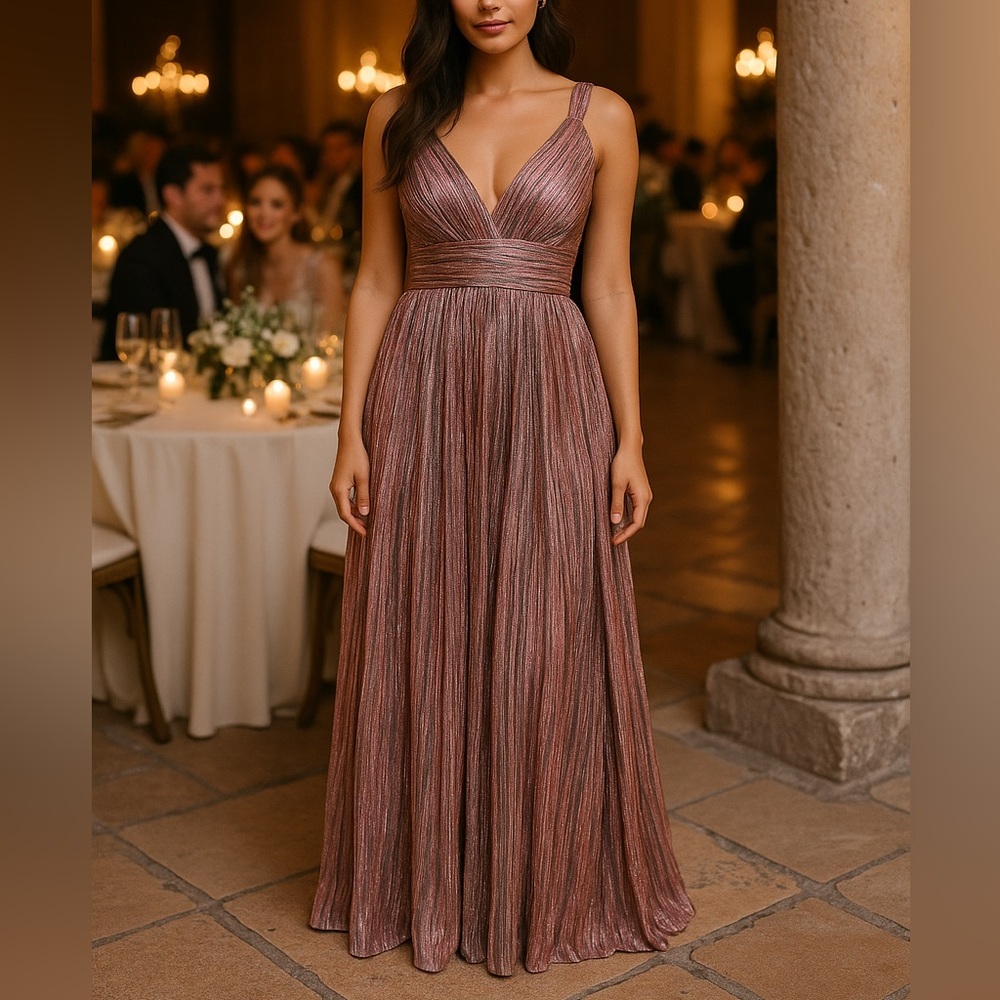 Catherine Deane Metallic Pleated Gown‎ Size 4 – Evening, Gala, Wedding Guest